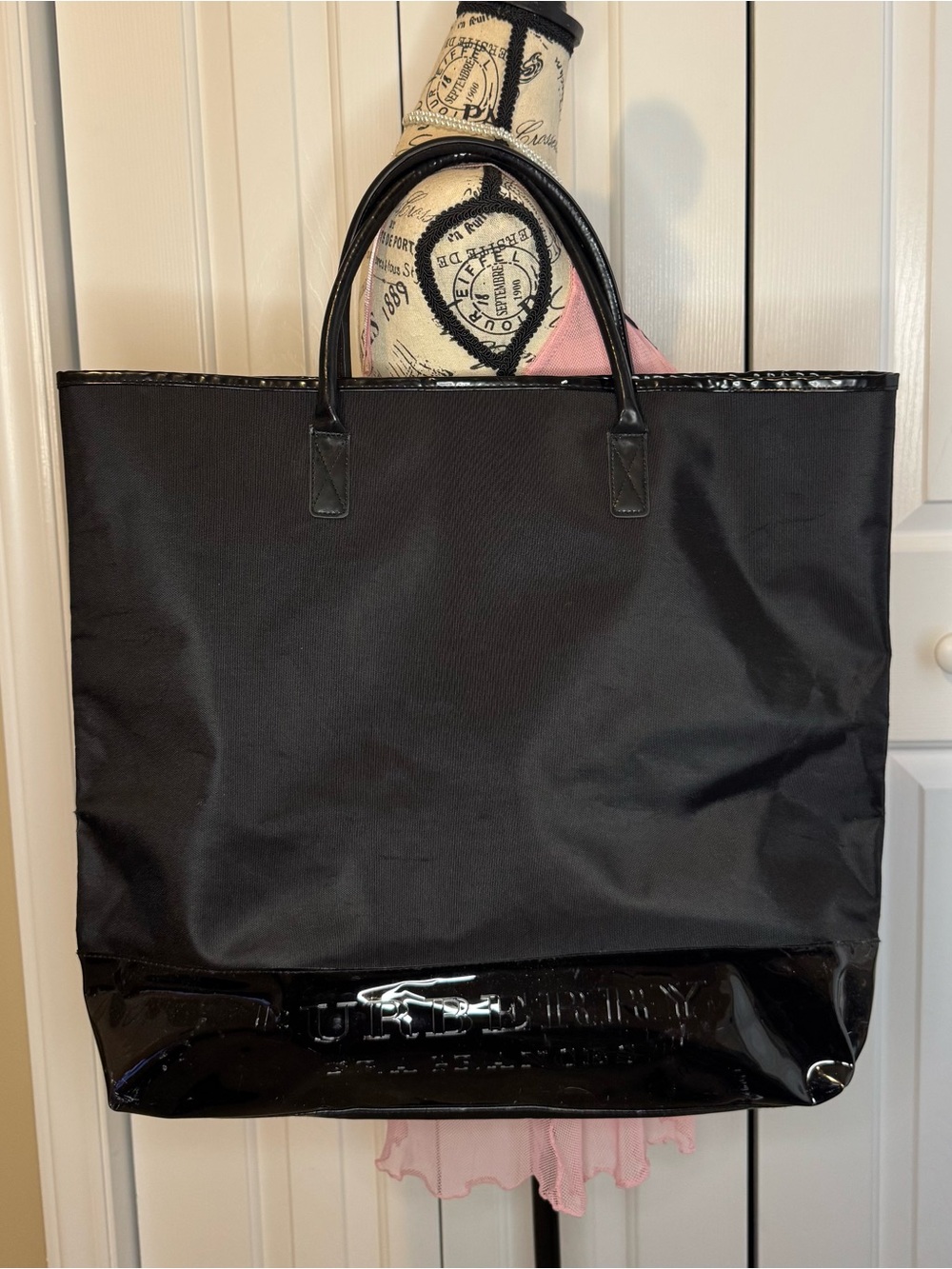 Burberry Black Patent-Trim Large Tote Bag
